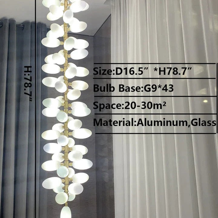 Nordic Art Long Magnolia alba Glass Ceiling Chandelier for Staircase/Hallway/Entryway Light Fixture