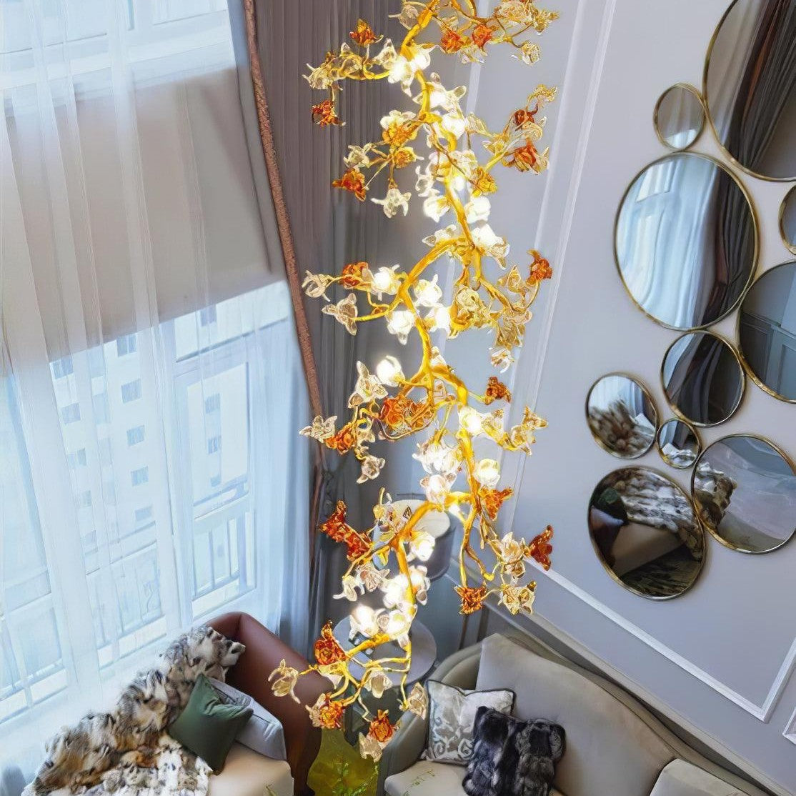 Brass Maple Branch Chandelier