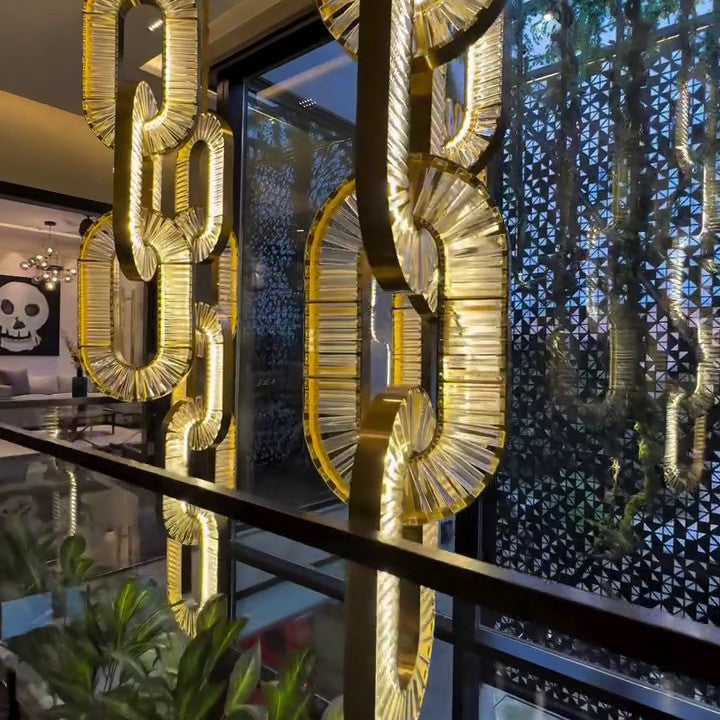 Luxury Crystal and Metal Chain Pendant Chandelier for High Ceilings with Modern Finish
