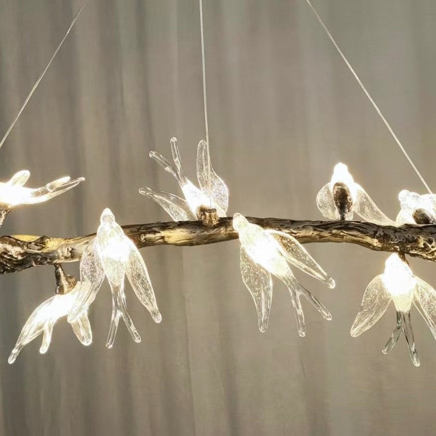 Bird Song Branching Linear Teardrop Chandelier