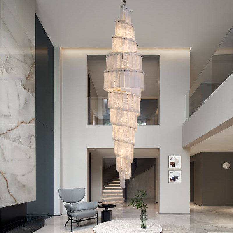 Stairwell Luxury Modern LED High Ceiling Large Alabaster Chandelier