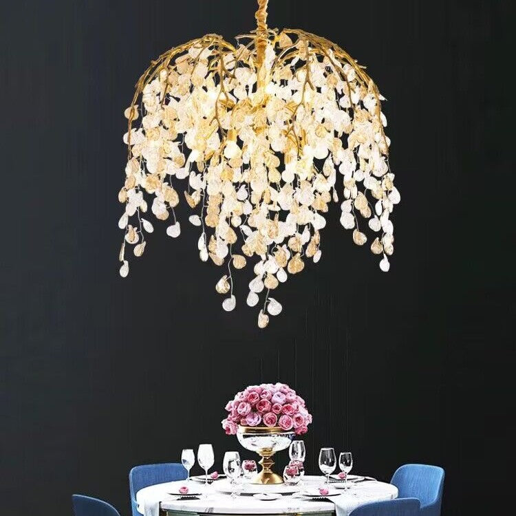 Modern Luxury Leaf Branch Crystal Chandelier Art Copper for Living/Dining Room/Bedroom