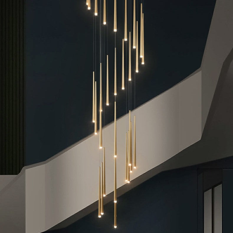 Minimalism Foyer Staircase Chandelier Ceiling Pendant Lighting Fixture For Living Room Entryway In Gold/ Black Finish