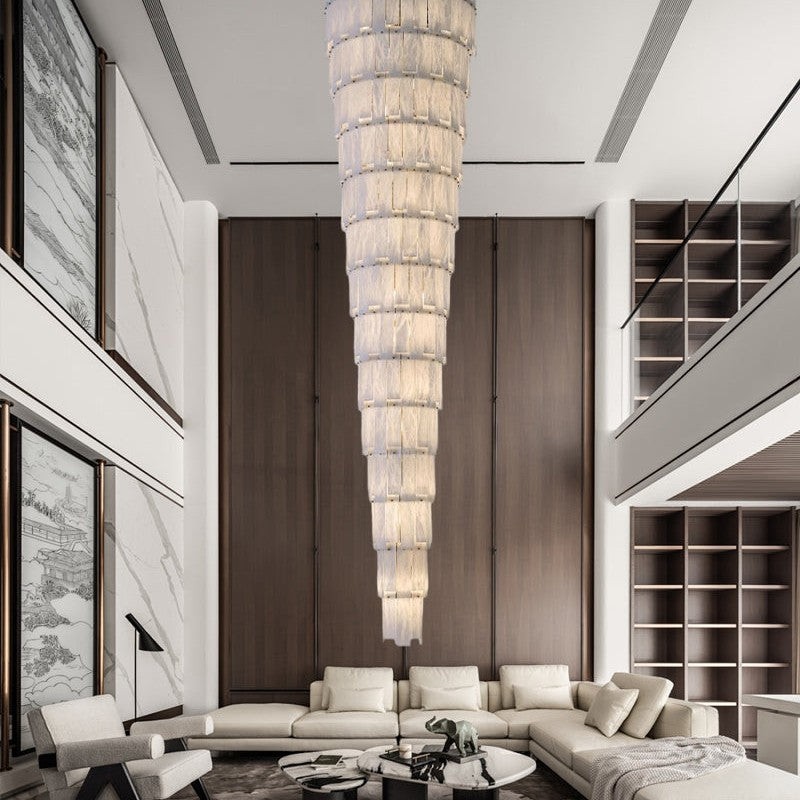 Stairwell Luxury Modern LED High Ceiling Large Alabaster Chandelier