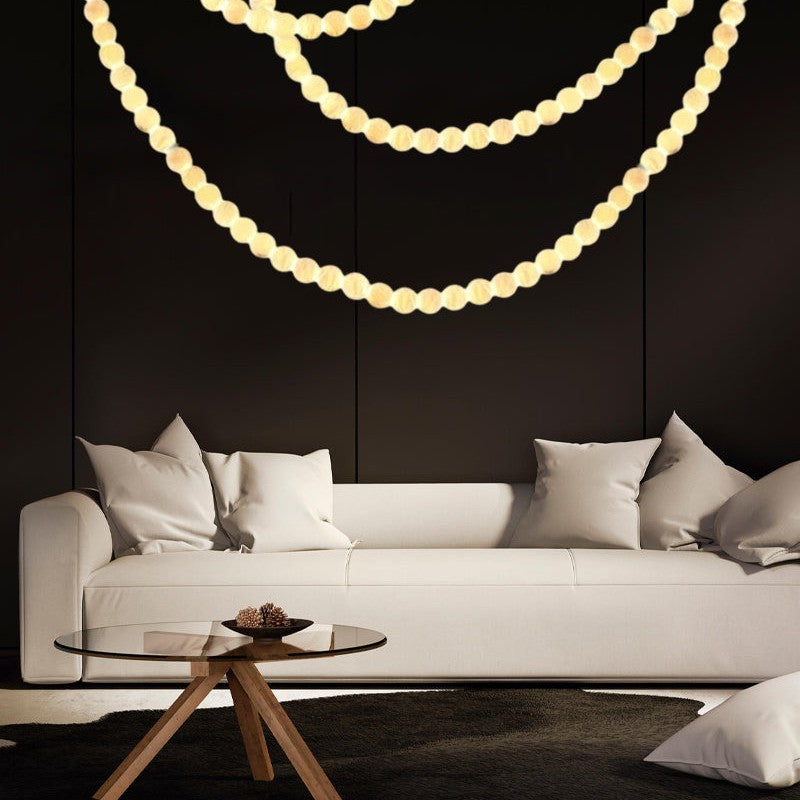 Modern LED Natural Alabaster Globes Beads Hanging Chandelier Indoor Lighting Fixture