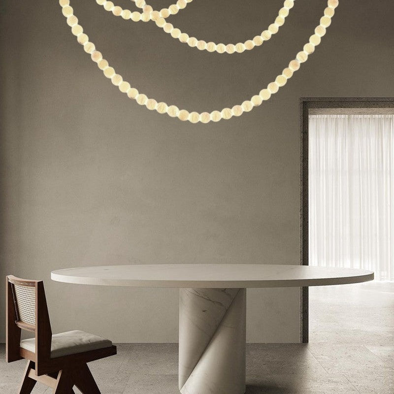 Modern LED Natural Alabaster Globes Beads Hanging Chandelier Indoor Lighting Fixture