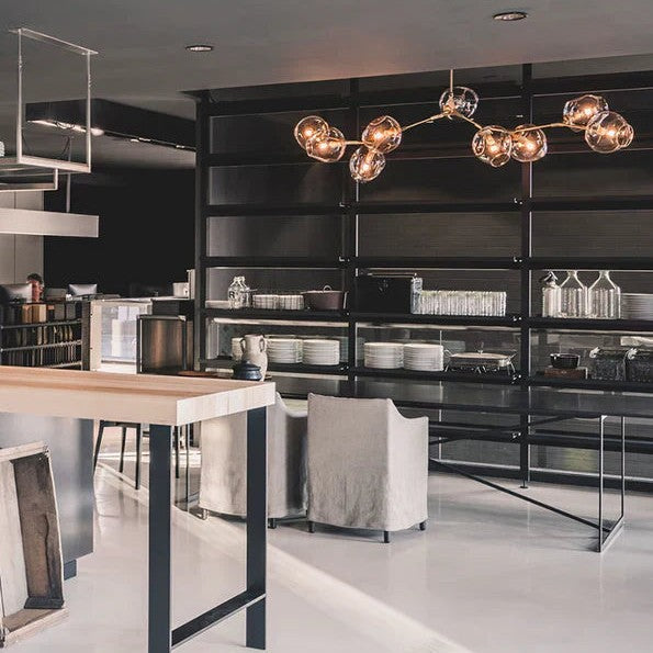 Modern Sputnik Smoky Gray/Amber Glass Branch Chandelier for Kitchen Island/Dining Room