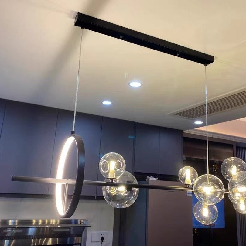 Oversized Nordic Black Iron Glass Bubble Collection Chandelier Suit for Living/Dining Room