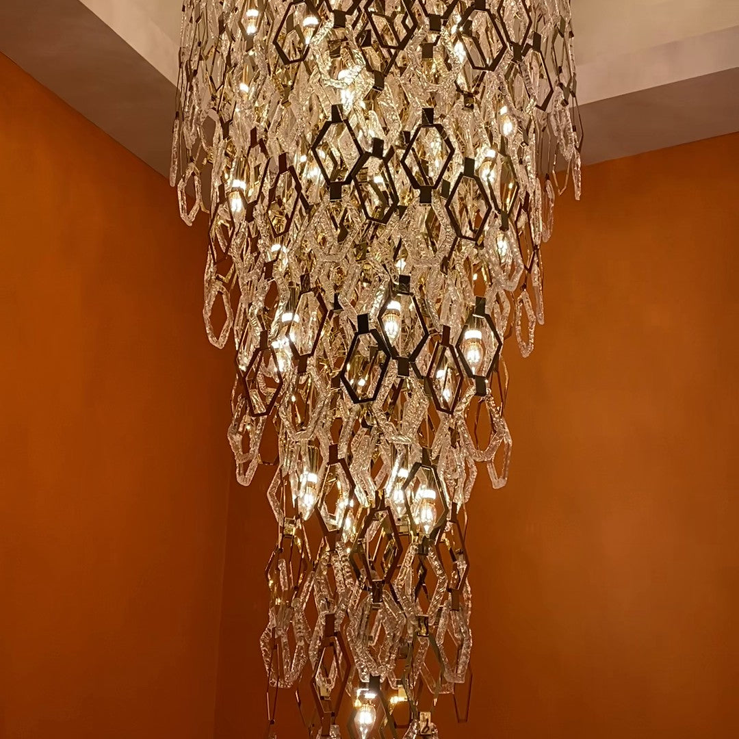 Modern Flush Mount Hexagon Crystal Chandelier for Staircase/Foyer