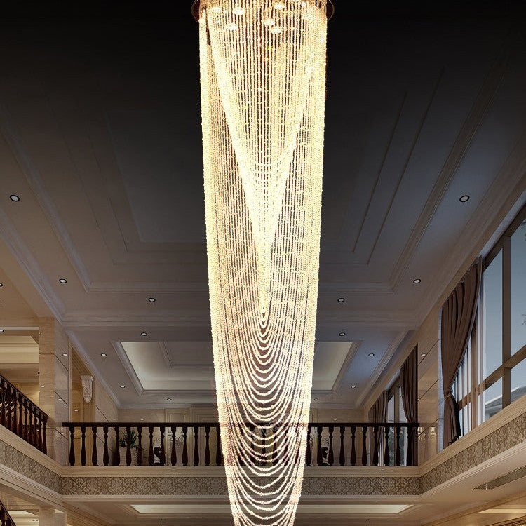 Extra Large Affordable Luxury Tiered Tassel Watefall Crystal Chandelier for Spiral Staircase/Villa/Hotel Lobby/Foyer