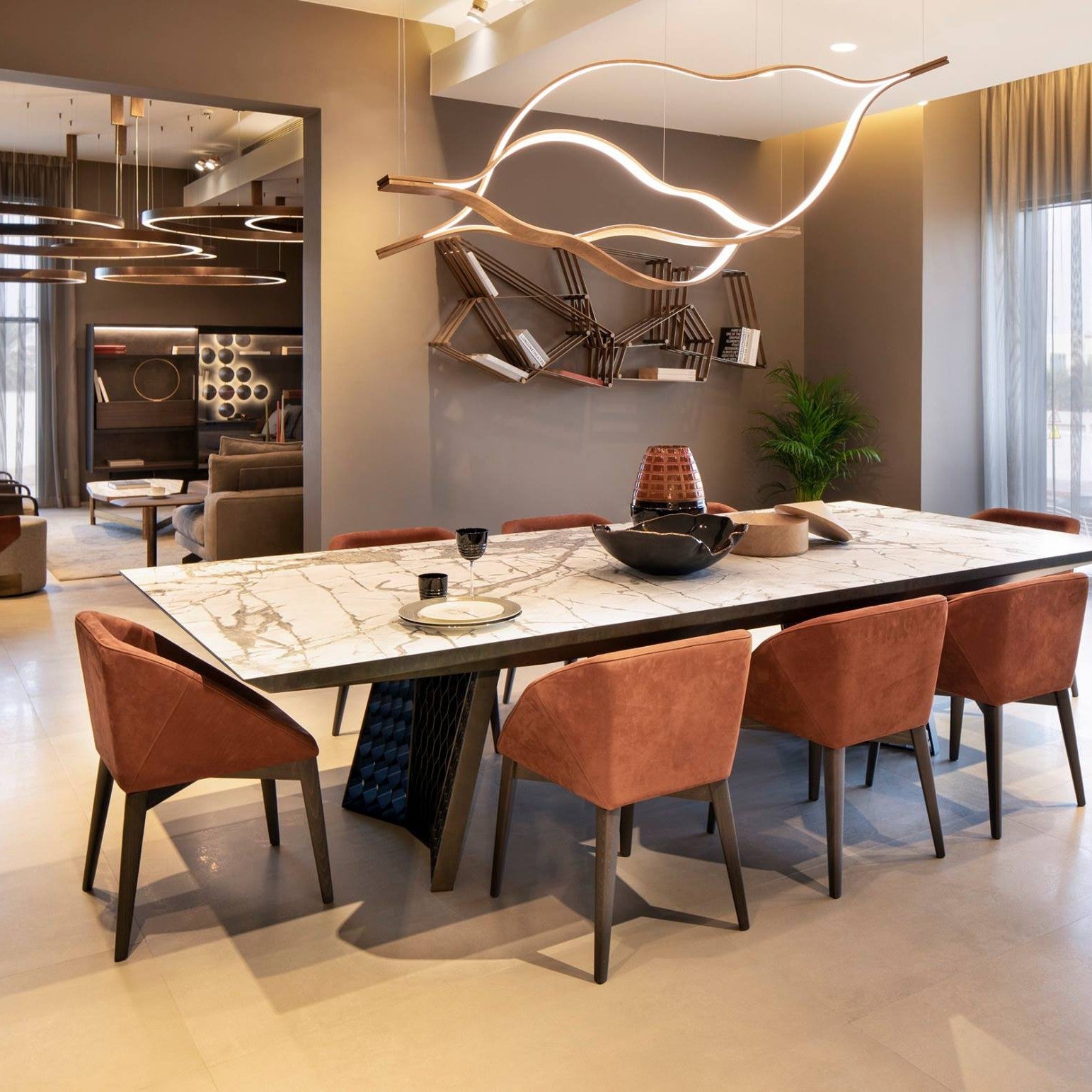 Modern Simple Brass Waving Chandelier for Living/Dining Room/Kitchen Island