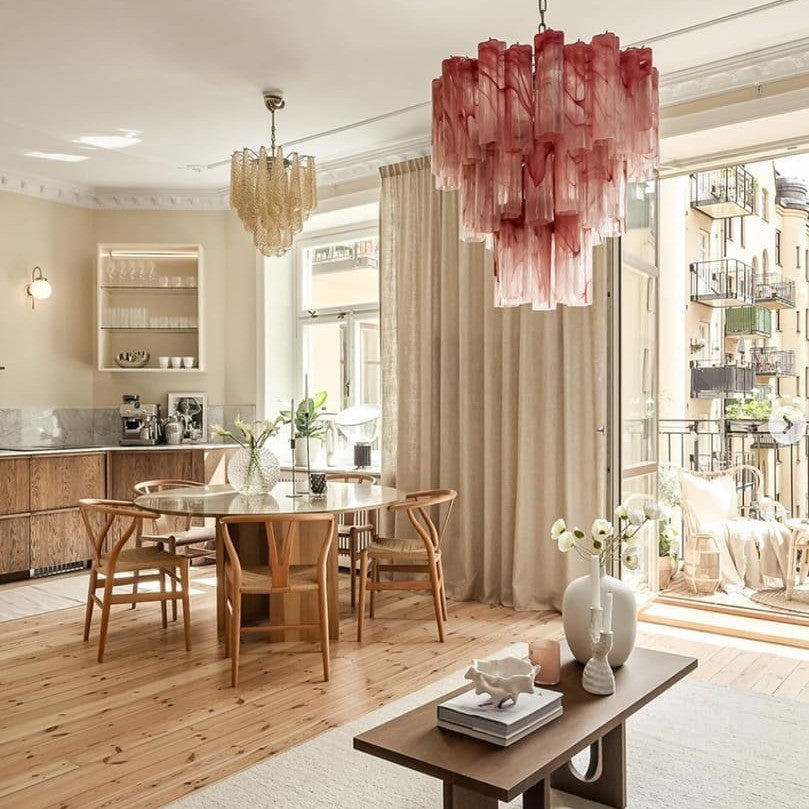 Murano Chandelier – 48 tubes – Alabaster Pink