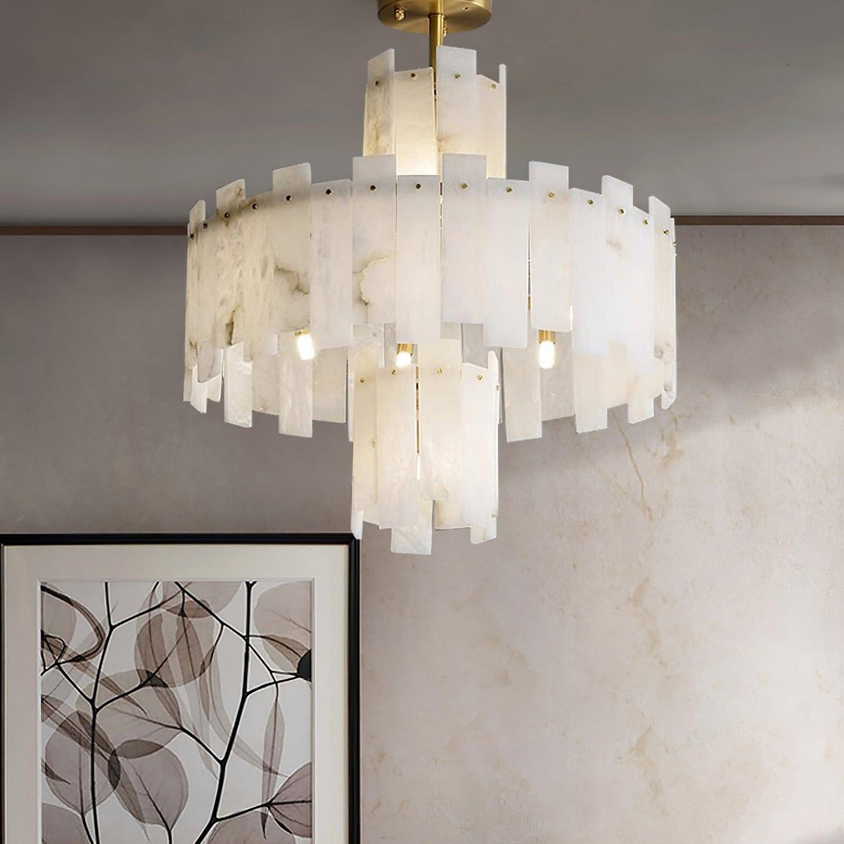 Alabaster Chandelier – Elegant Brass & White Alabaster Light Fixture