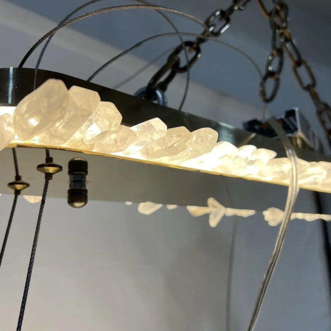 47'' Oval Modern Clear Geode Quartz Crystal Chandelier for Dining Room