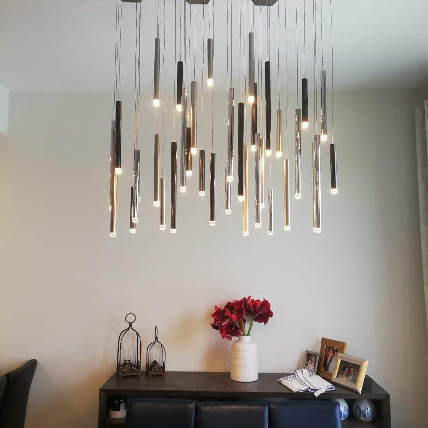 Bellini Rectangular Tri-Tone Tubular Pendant Light Chandelier