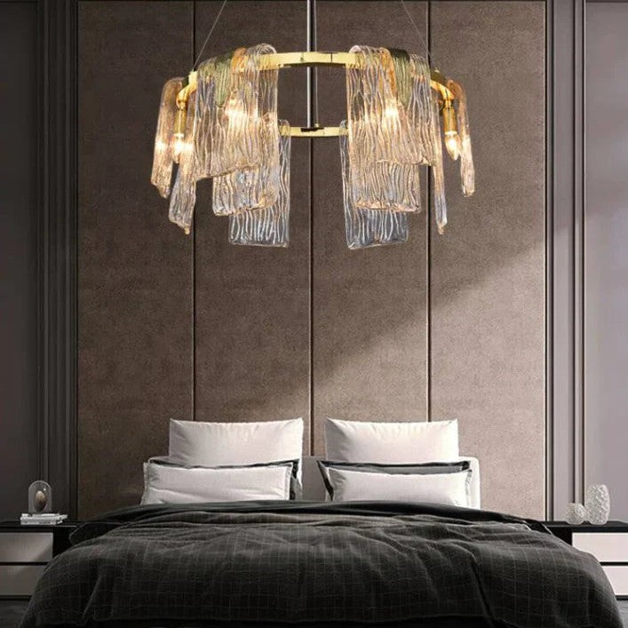 Light Luxury Irregular Glass Slice Chandelier Suit in Brass Finish for Living Room/ Ding Room/ Bedroom