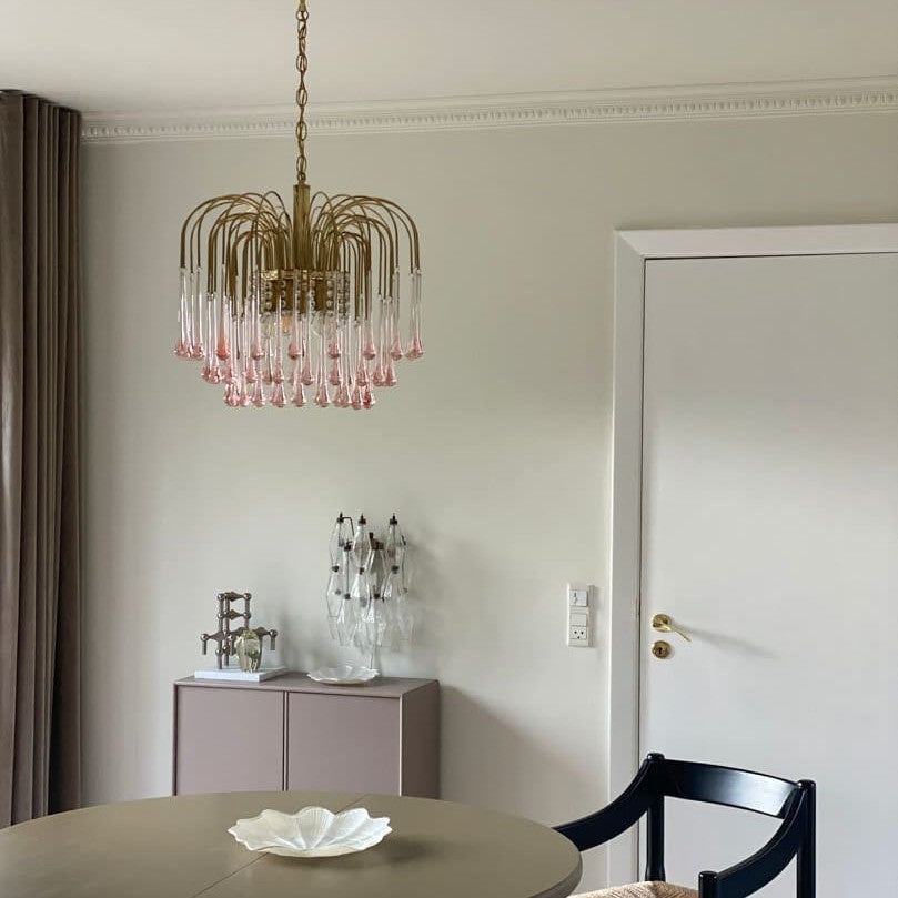 Vintage – Murano Teardrops Chandelier – 70s – Pink prisms