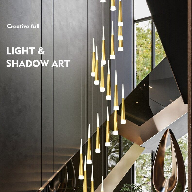 Denise Golden/Black LED Hanging Meteor Rain Staircase Chandelier