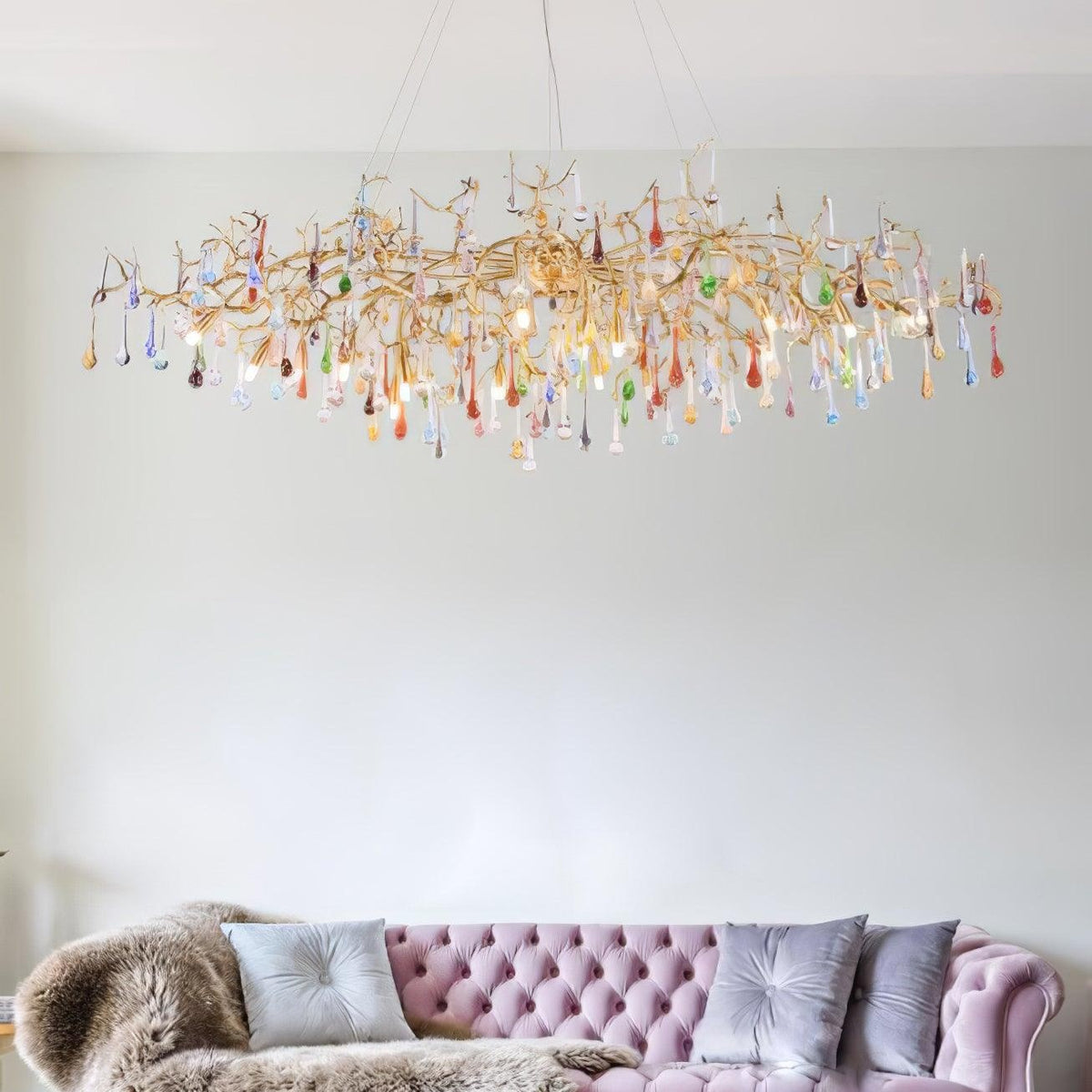 Colorful Raindrop Brass Branch Chandelier