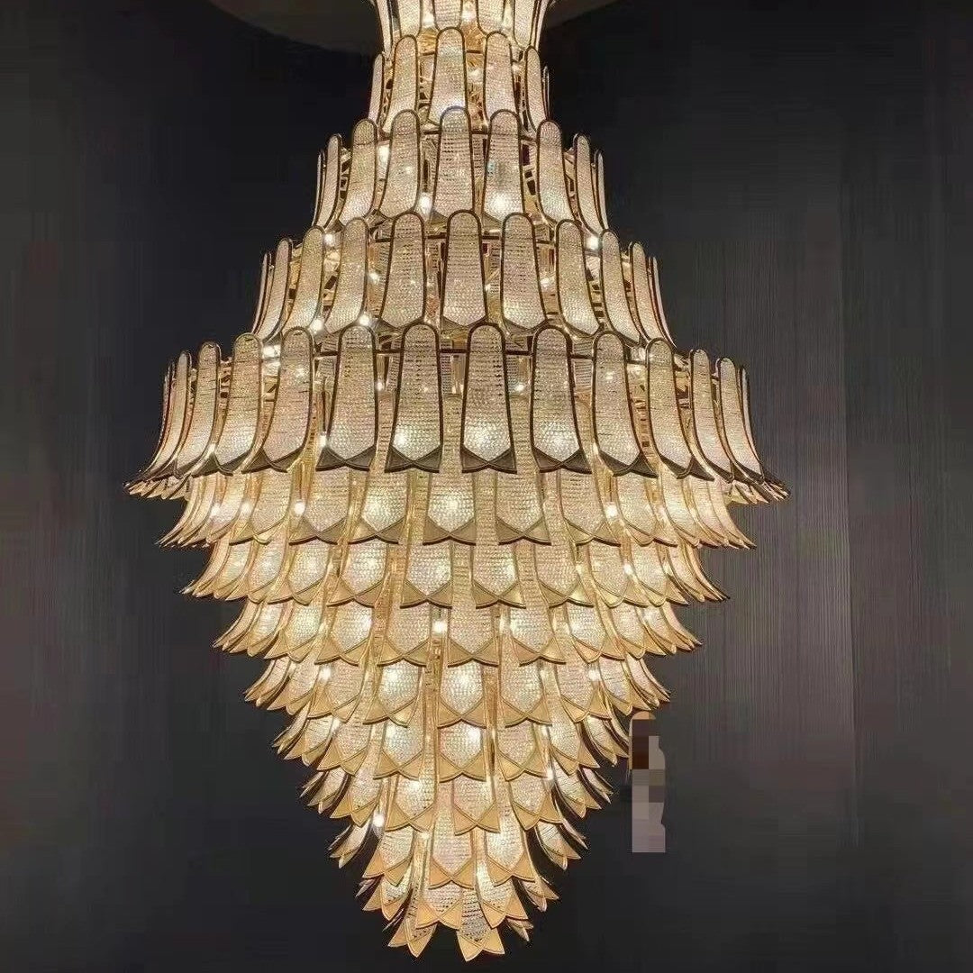 Extra Large Luxury Multi-tier Gold CrystalChandelier for Stairs/Large High-ceiling Room