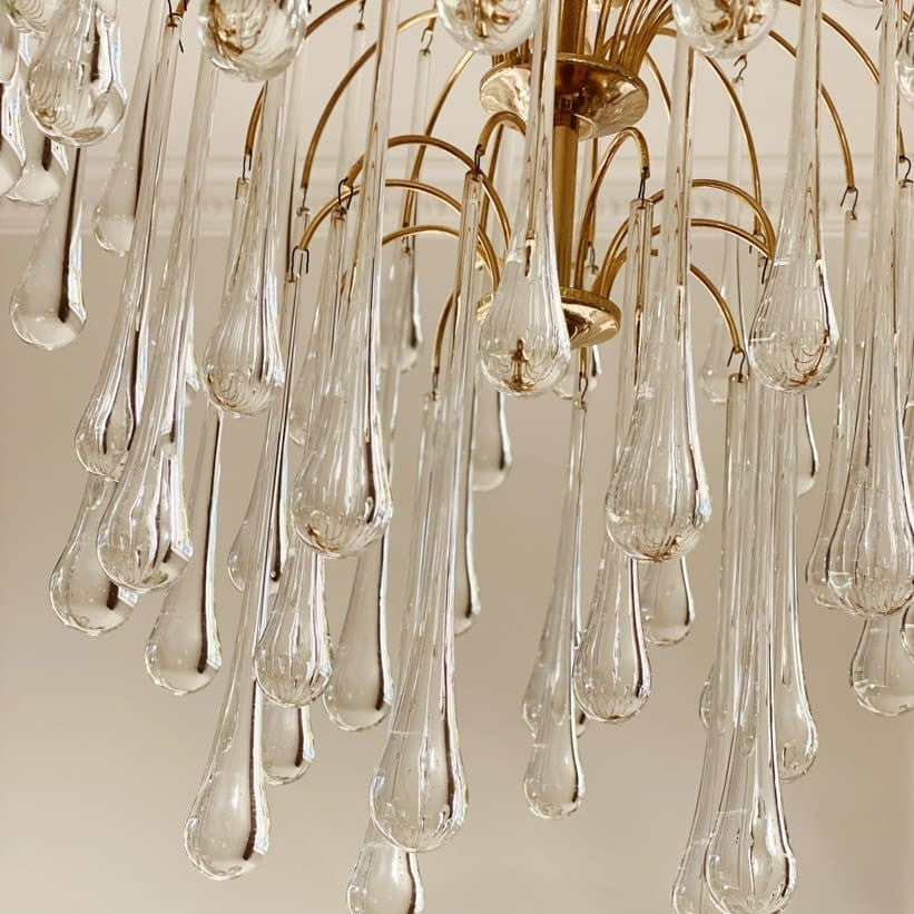 Vintage – Murano chandelier – Teardrop – 68 drops – Clear