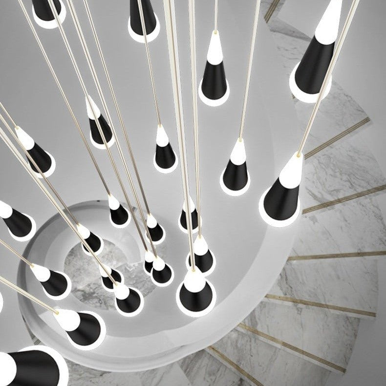 Denise Golden/Black LED Hanging Meteor Rain Staircase Chandelier