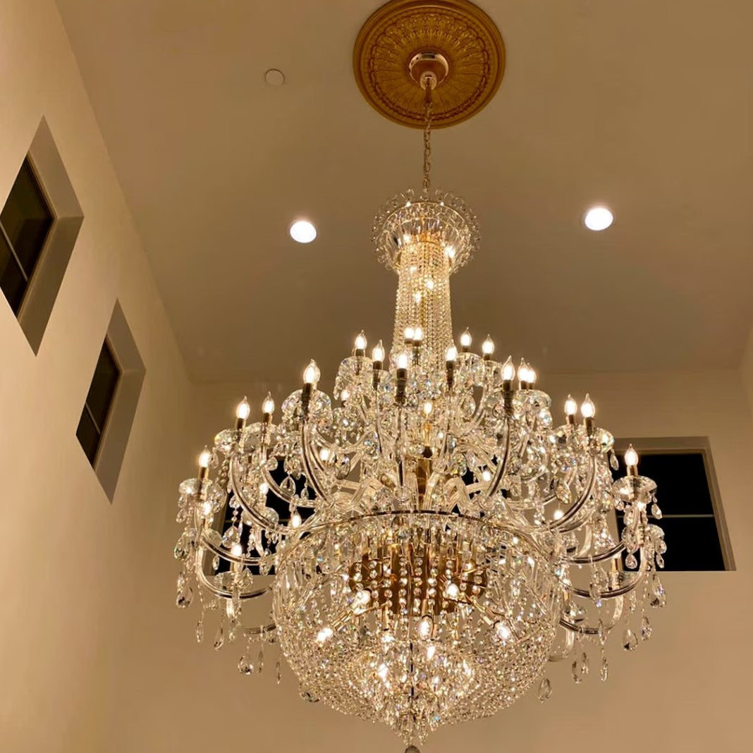 Extra Large European-style Multi-layers Candle Luxury Crystal Chandelier Gold Art Foyer/Staircase Decorative Light Fixture