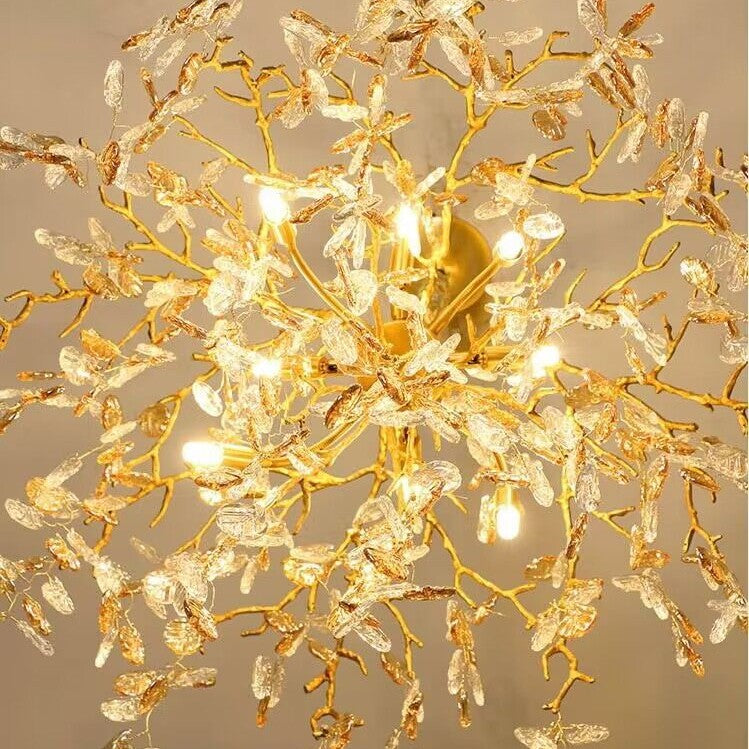 Modern Luxury Leaf Branch Crystal Chandelier Art Copper for Living/Dining Room/Bedroom