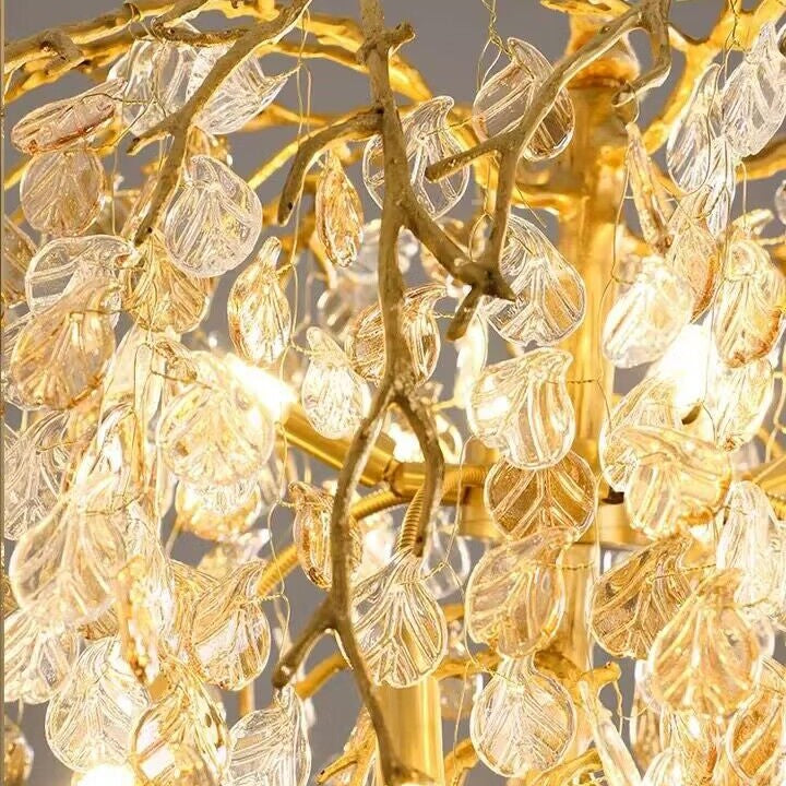 Modern Luxury Leaf Branch Crystal Chandelier Art Copper for Living/Dining Room/Bedroom