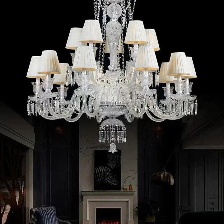 Large Light Luxury Classic Tiered Crystal Candle shaded Chandelier for High-ceiling Rooms/Living Room