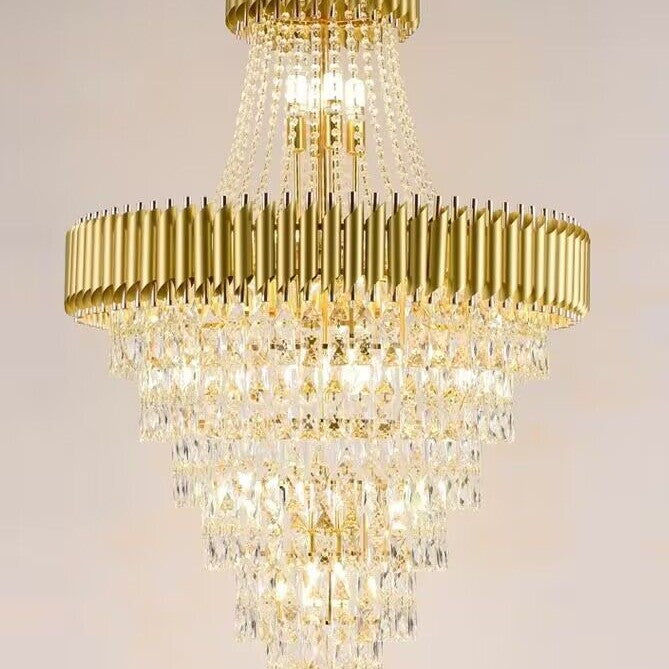 Extra Large Modern Multi-layers Gold/Black Light Luxury Crystal Chandelier For 2-Story Living Room,Foyer