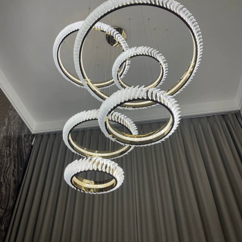 Extra Large Multi-layers Rings Crystal Chandelier Modern Art Waves Creative Pendant Light For High-ciling Foyer/Hallway/Staircase
