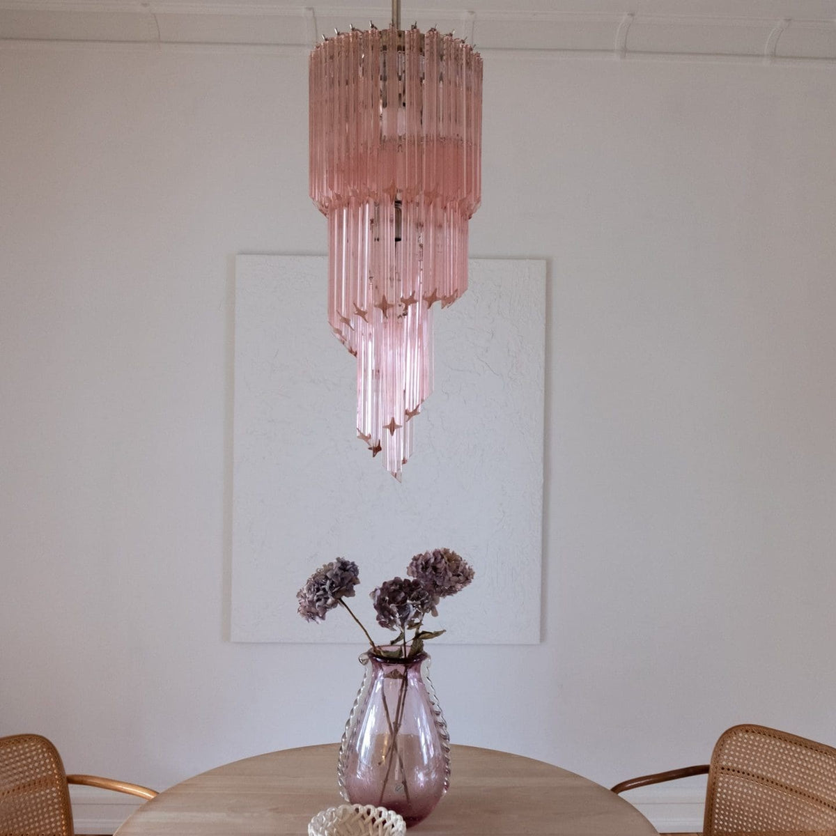 Murano Chandelier – Spiral – 54 prisms – Pink