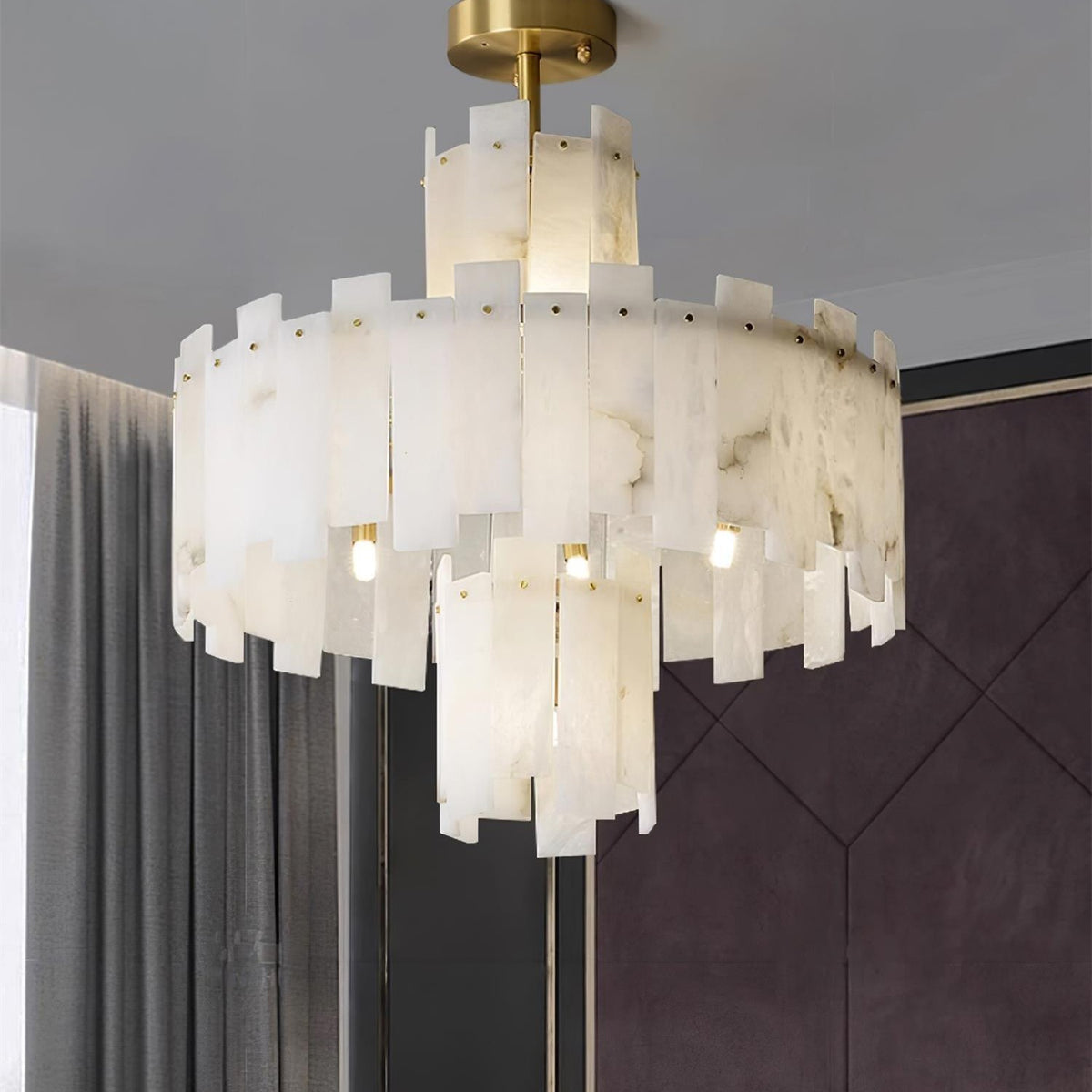 Alabaster Chandelier – Elegant Brass & White Alabaster Light Fixture