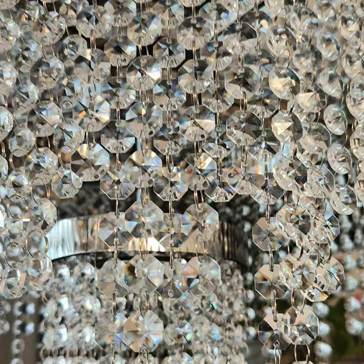 Crystal Chandelier Silver Finish Ceiling Mount Light Fixture for Living Room Dining Room