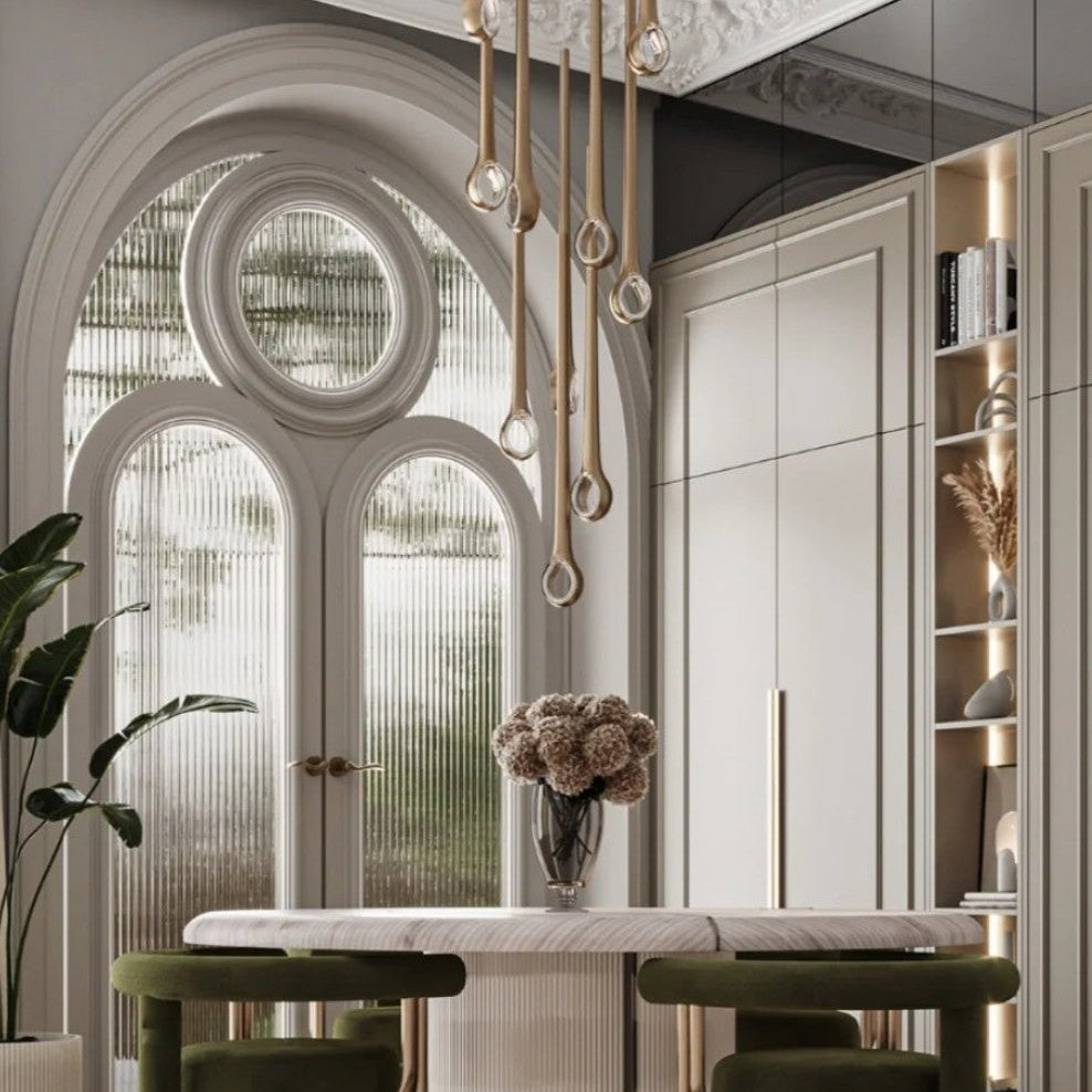 Modern Floating Long Gold Pendant Celing Chandelier for Living Room/High-ceiling