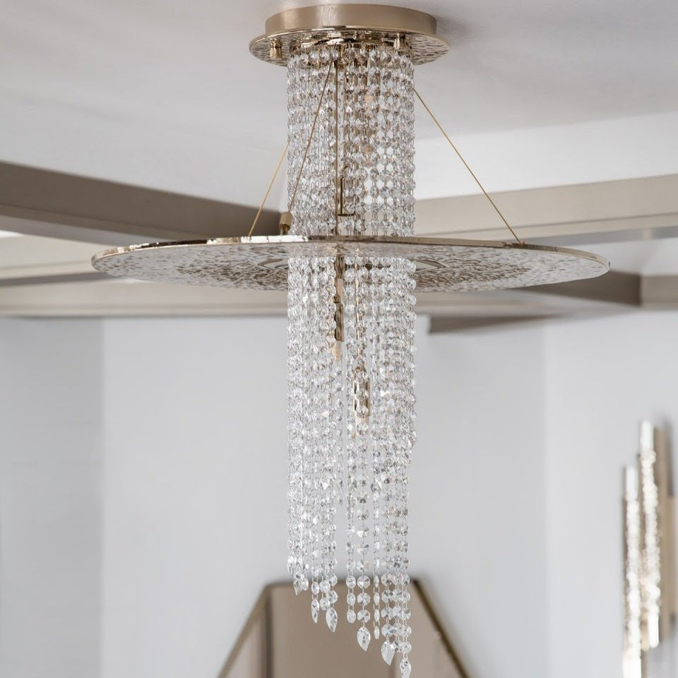 JC Angelina Flushmount Brass Crystal Pendant Chandelier