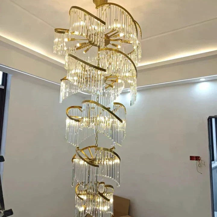 Oversized Modern Designer Creative Multi-tiered Luxury Spiral Crystal Chandelier For High-ceiling Foyer/Entryway/Hallway