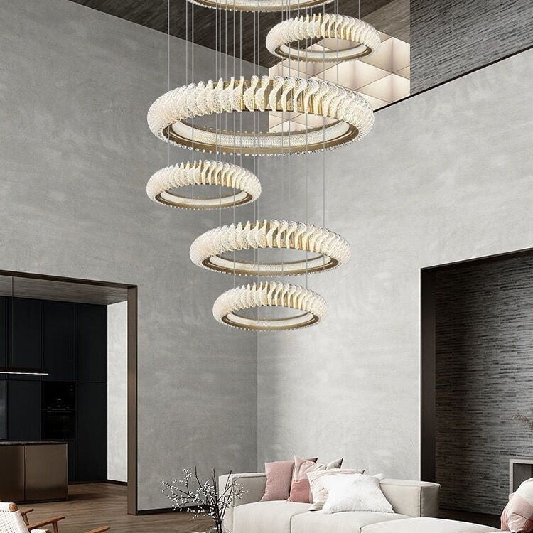 Extra Large Multi-layers Rings Crystal Chandelier Modern Art Waves Creative Pendant Light For High-ciling Foyer/Hallway/Staircase