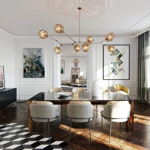 Modern Sputnik Smoky Gray/Amber Glass Branch Chandelier for Kitchen Island/Dining Room