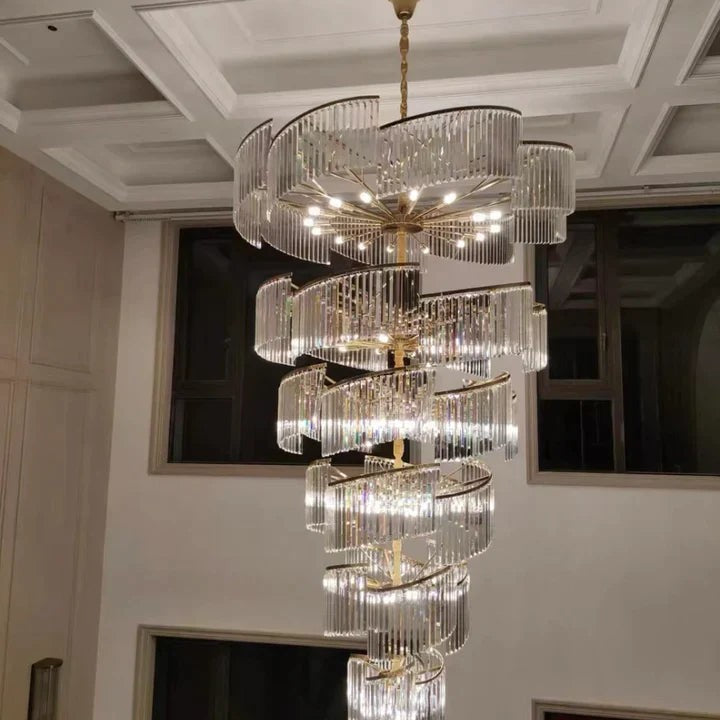 Oversized Modern Designer Creative Multi-tiered Luxury Spiral Crystal Chandelier For High-ceiling Foyer/Entryway/Hallway