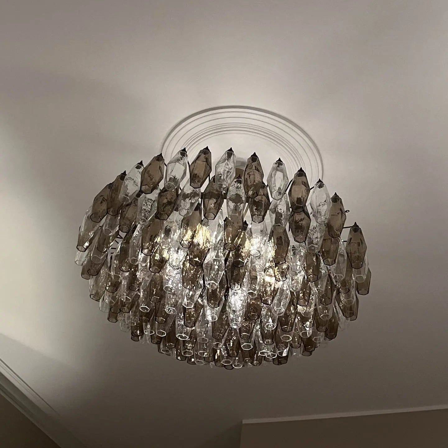 Murano Chandelier – Poliedri – 185 glass – Smoked/Transparent