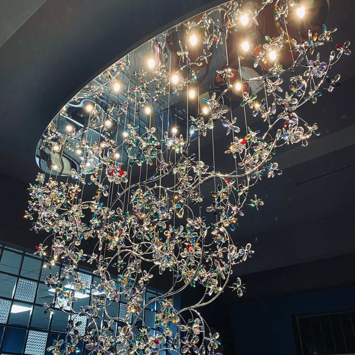 Hotel Entrance Crystal Flower Branch Chandelier Luxury Ceiling Lighting Fixture For Foyer Entryway
