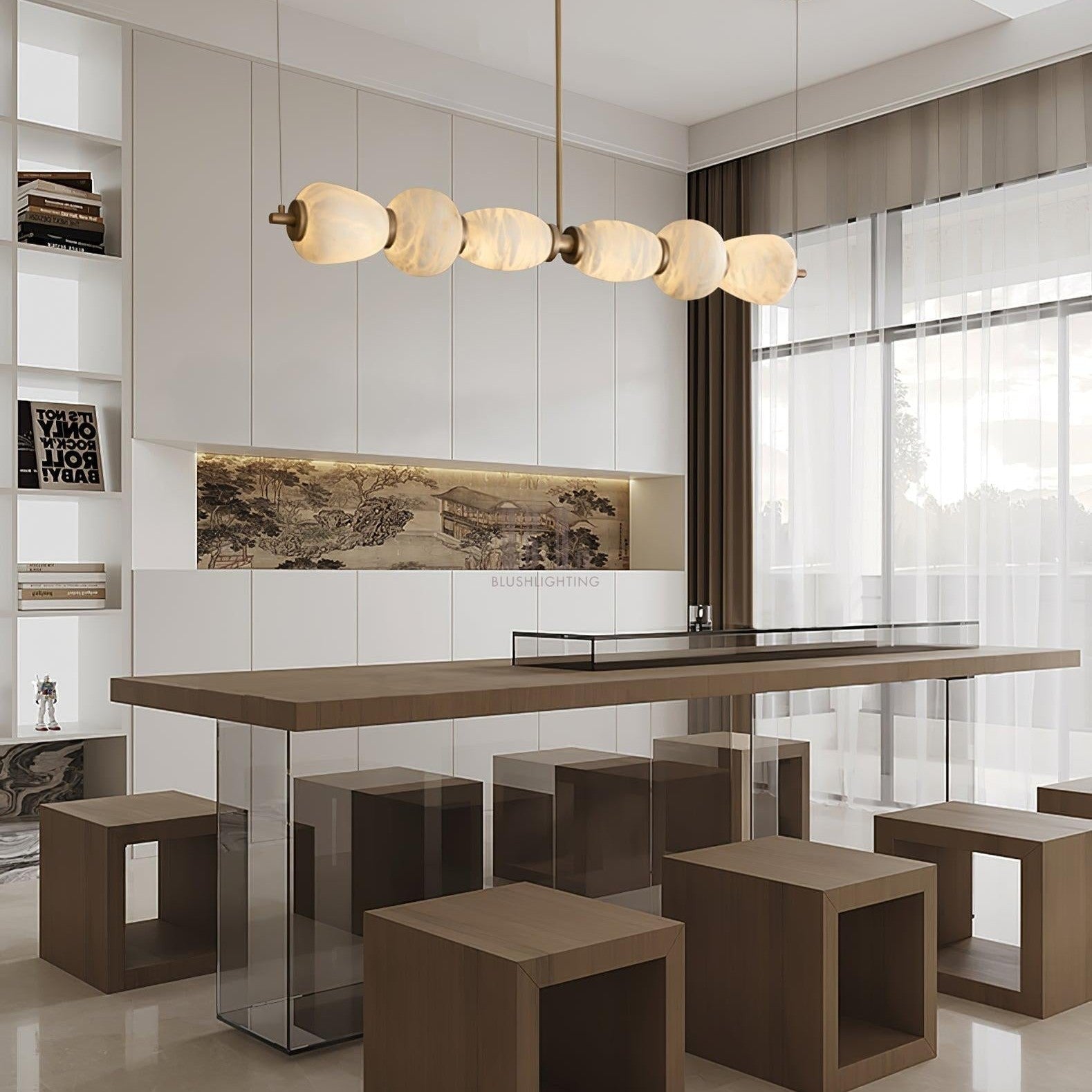 Alabaster Pebble Linear Chandelier