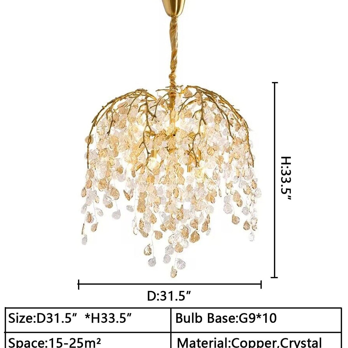 Modern Luxury Leaf Branch Crystal Chandelier Art Copper for Living/Dining Room/Bedroom