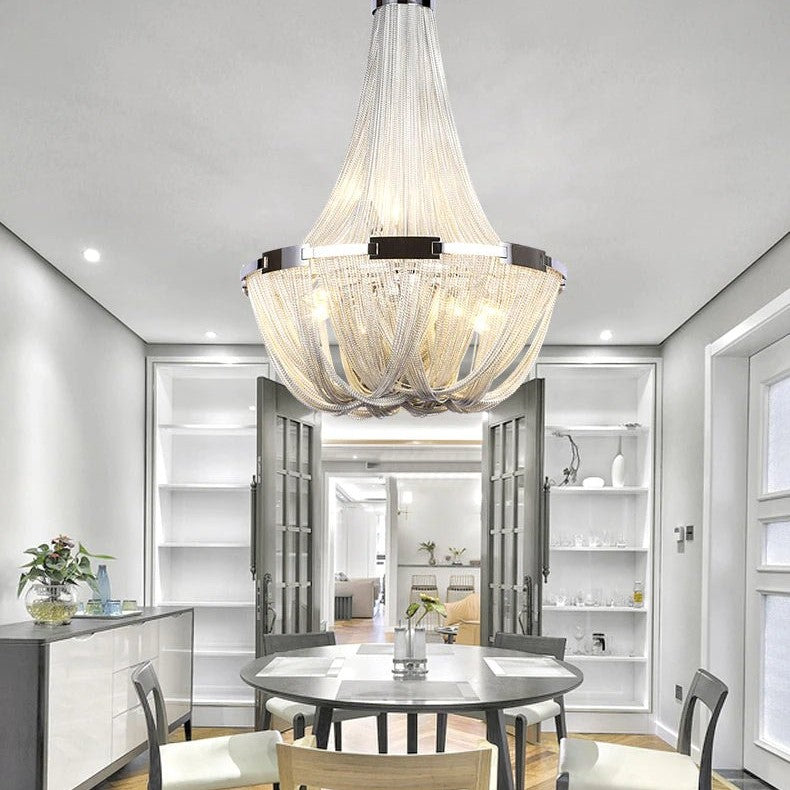 Cascade Silver Chain Chandelier Creative Round Design Loft Chandelier