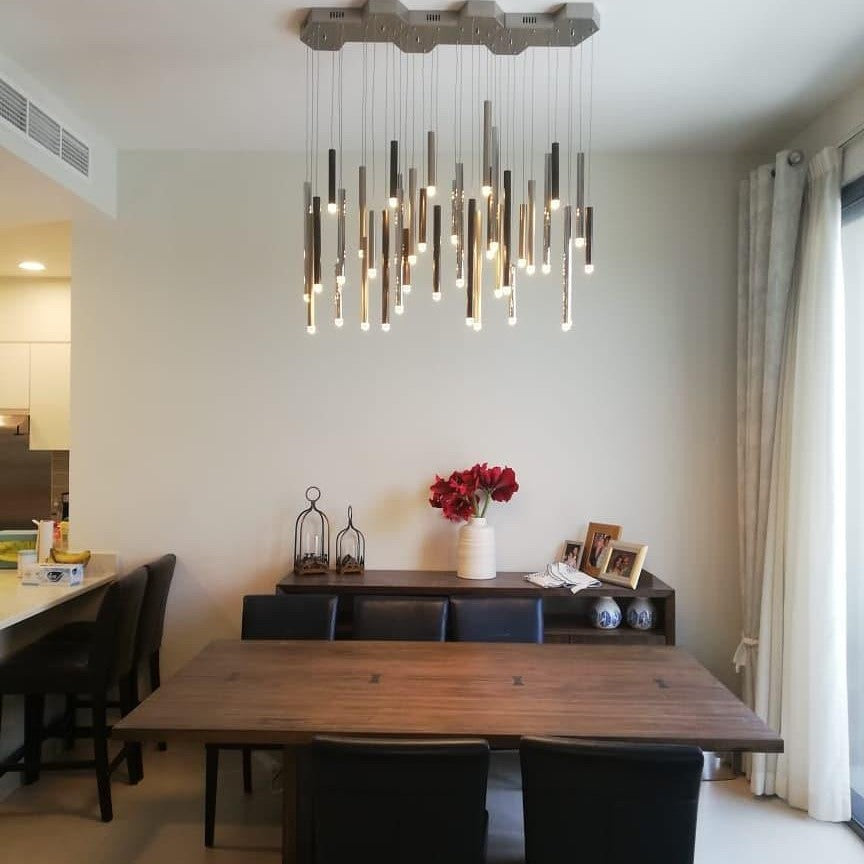 Bellini Rectangular Tri-Tone Tubular Pendant Light Chandelier