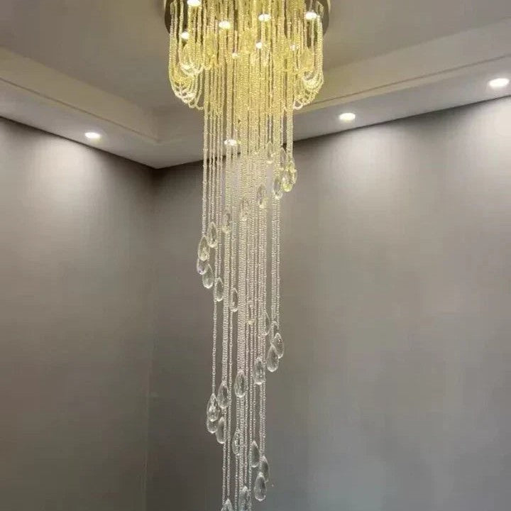 Oversized Modern Cascade Spiral Crystal Staircase Chandelier For Duplex Building