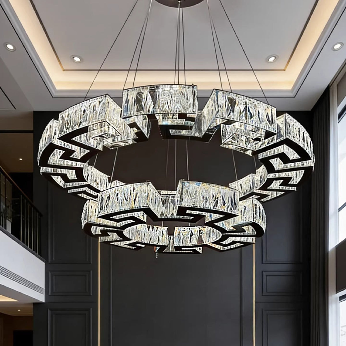 Modern Round Gear/Rectangular Mazes Crystal Chandelier