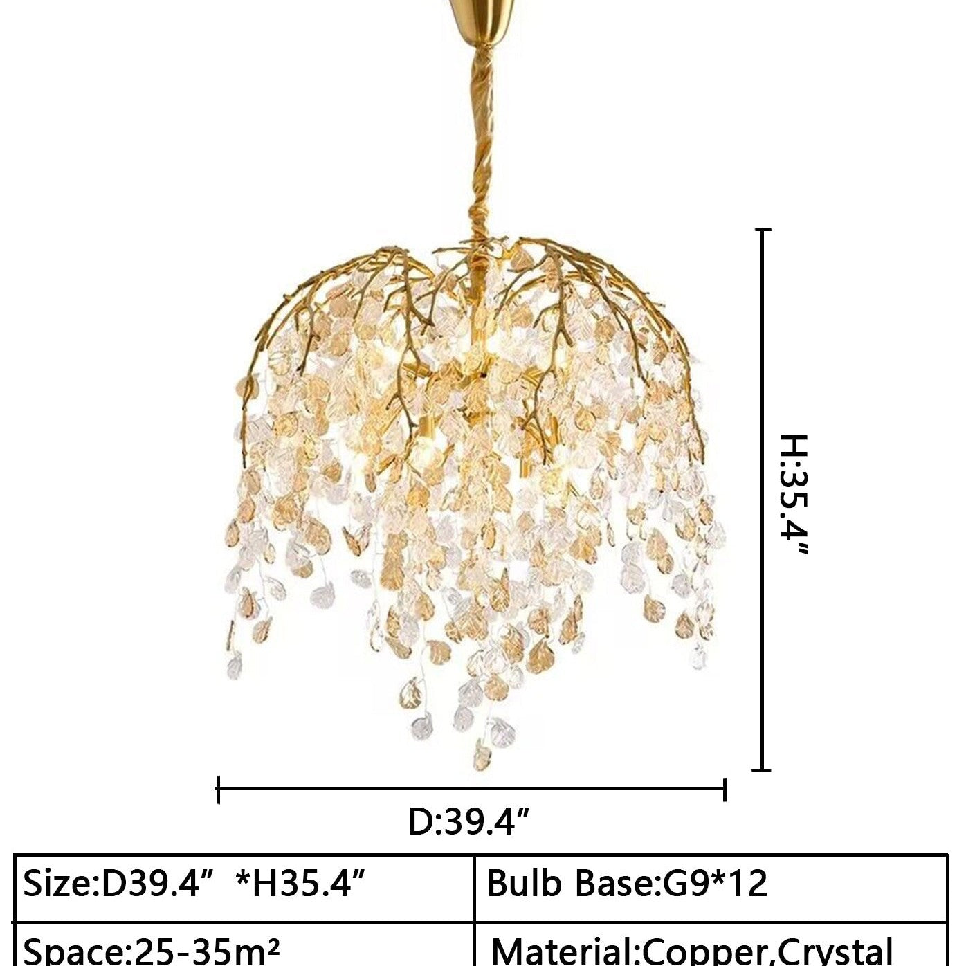 Modern Luxury Leaf Branch Crystal Chandelier Art Copper for Living/Dining Room/Bedroom
